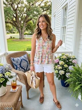 THML Polka Dot Peplum Sleeveless Blouse